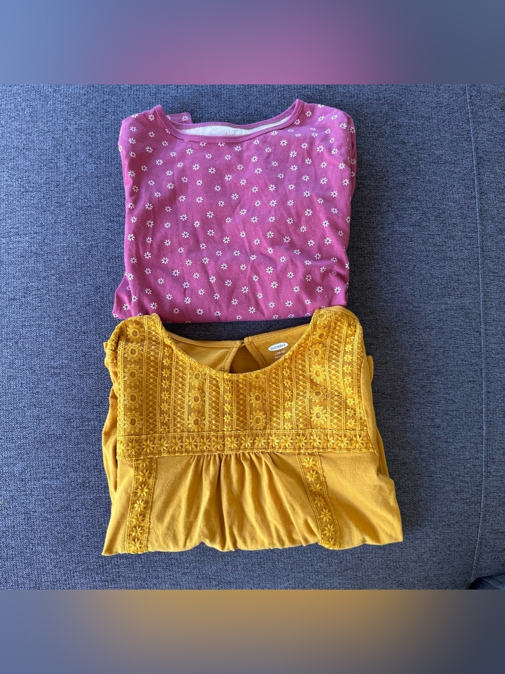 Bundle 2PC Set Long Sleeve Top Floral Pink Mustard Yellow Girls L 10-12
